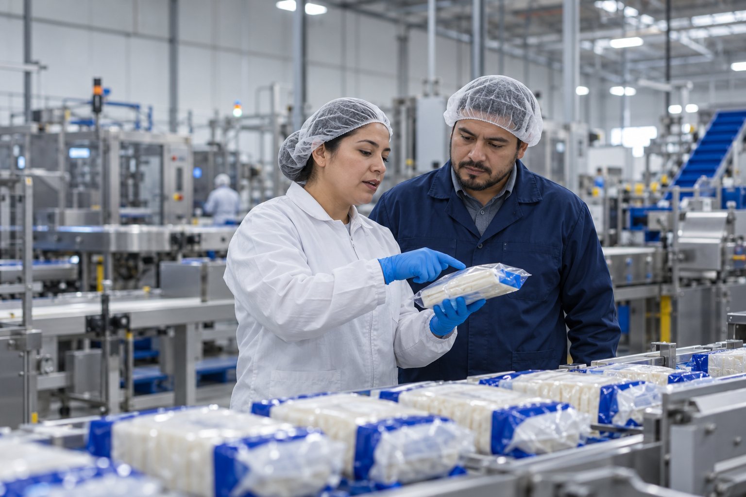 Personal trabajando en una planta de alimentos.