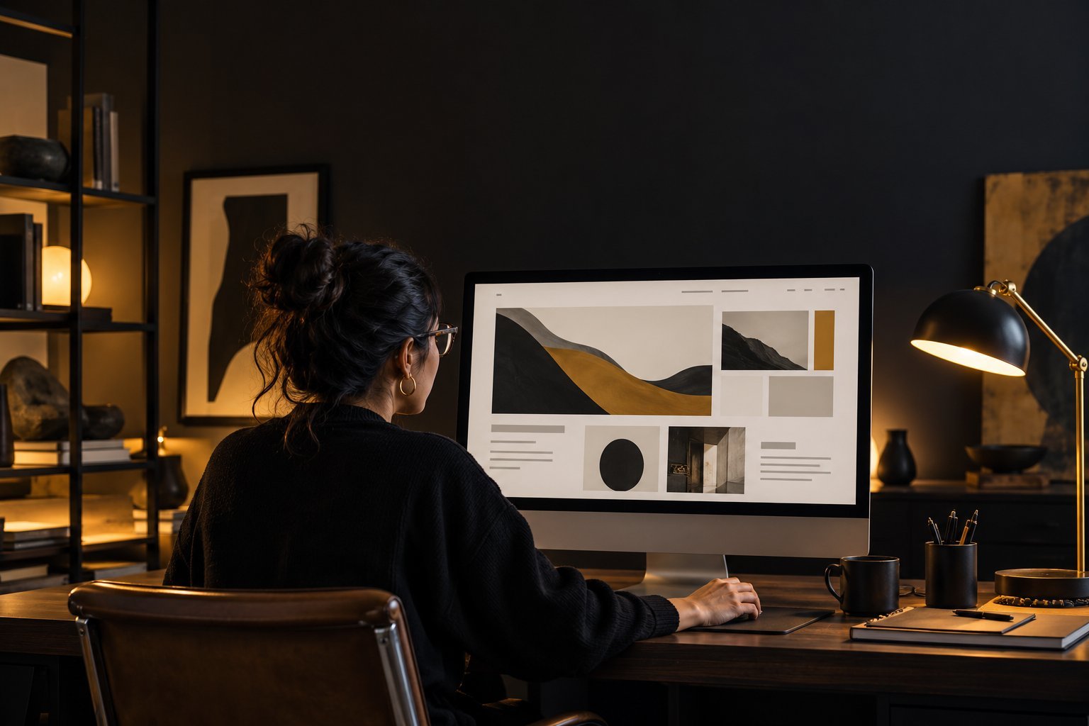 Diseñadora trabajando en el diseño de un sitio web en un monitor