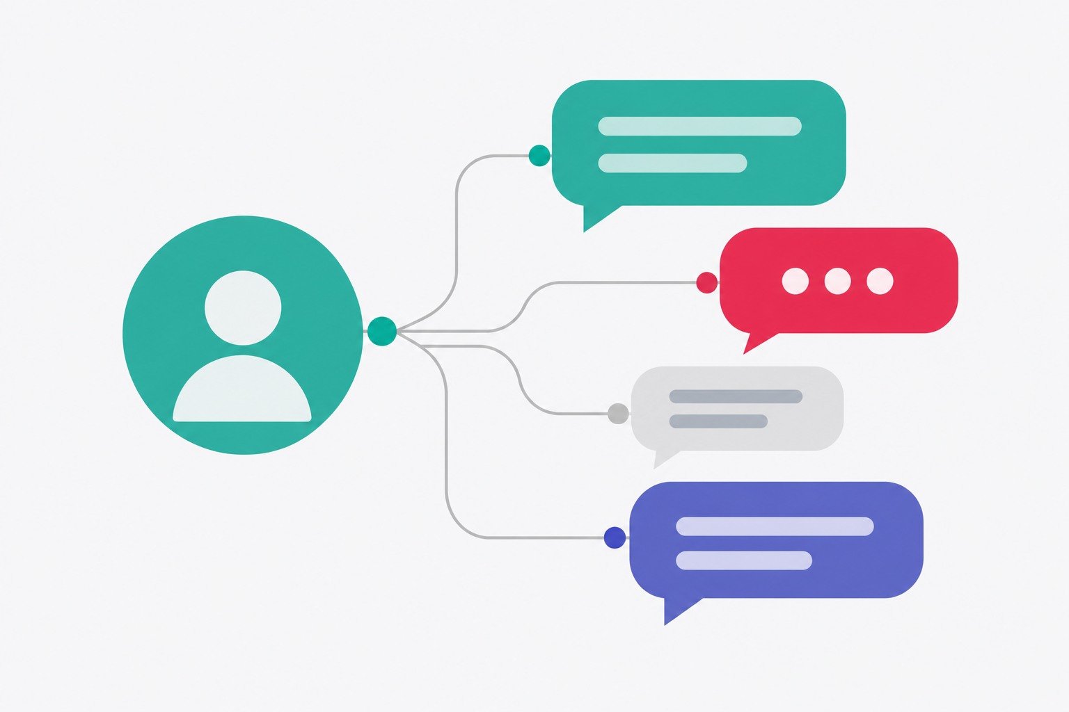 Ilustración de burbujas de conversación conectadas a una persona