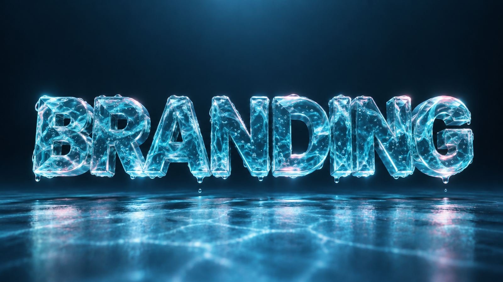 La palabra Branding en letras 3D de agua transparente