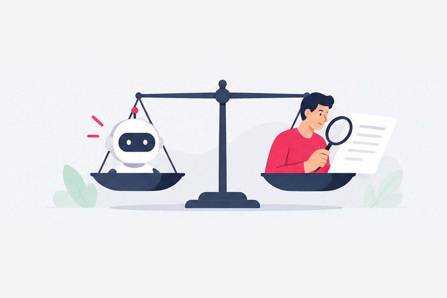 Un asistente y una persona que revisa, en equilibrio