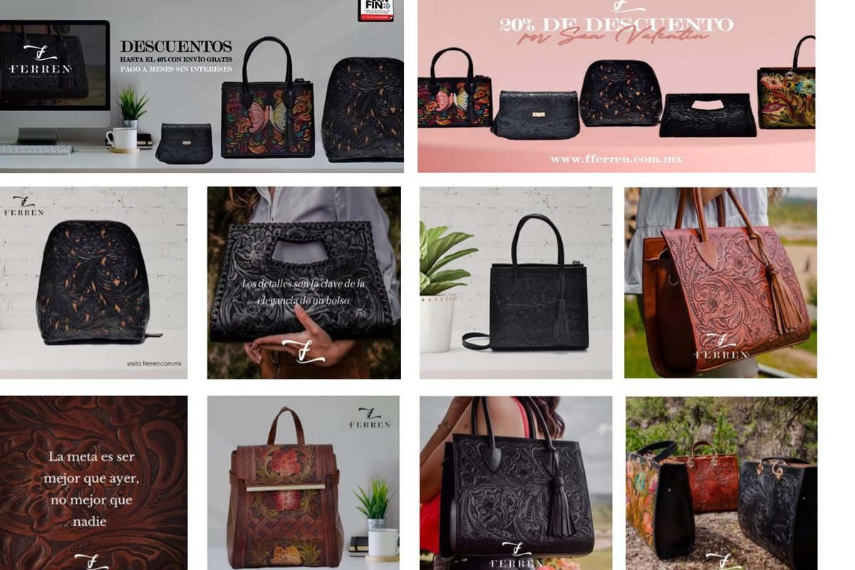 Publicaciones de redes sociales para Ferren, bolsos de piel