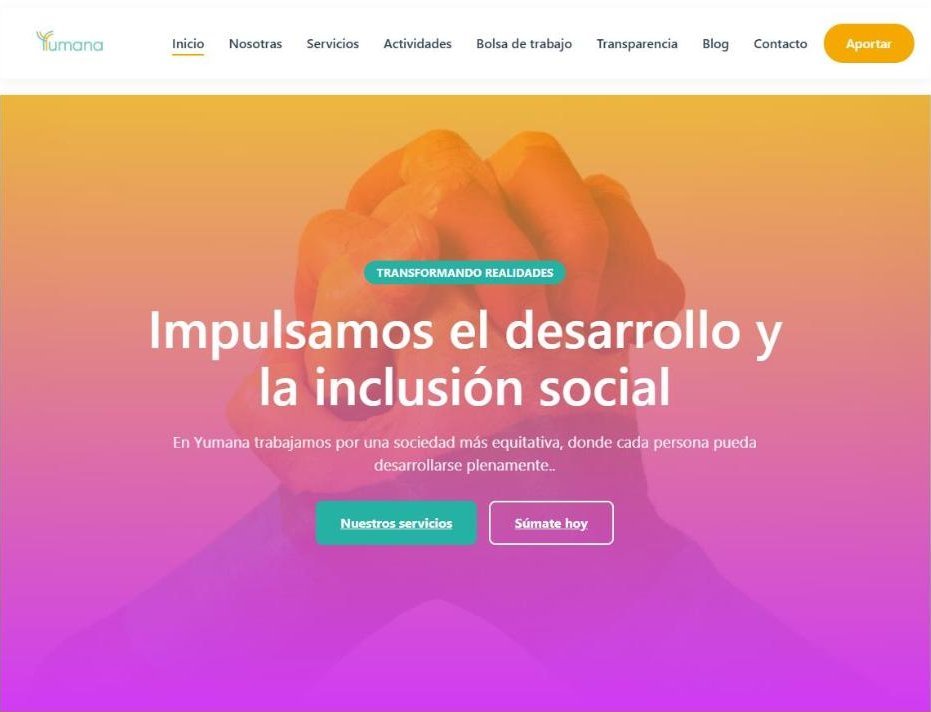 Página de inicio del sitio web de Yumana